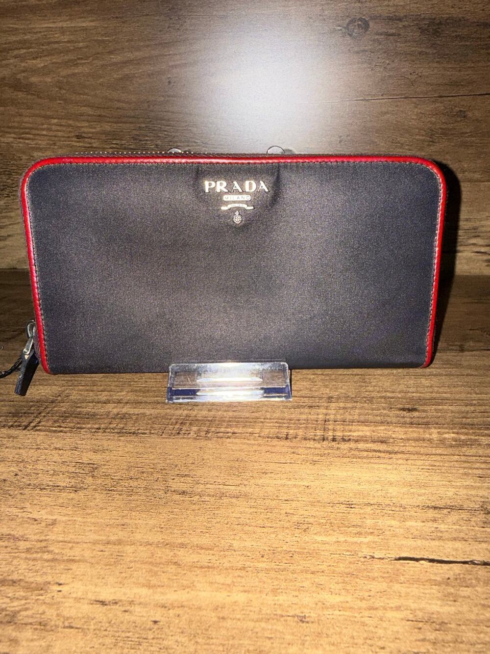 Prada Tessuto Nylon exterior Saffiano interior Tricolor Zip Around Wallet